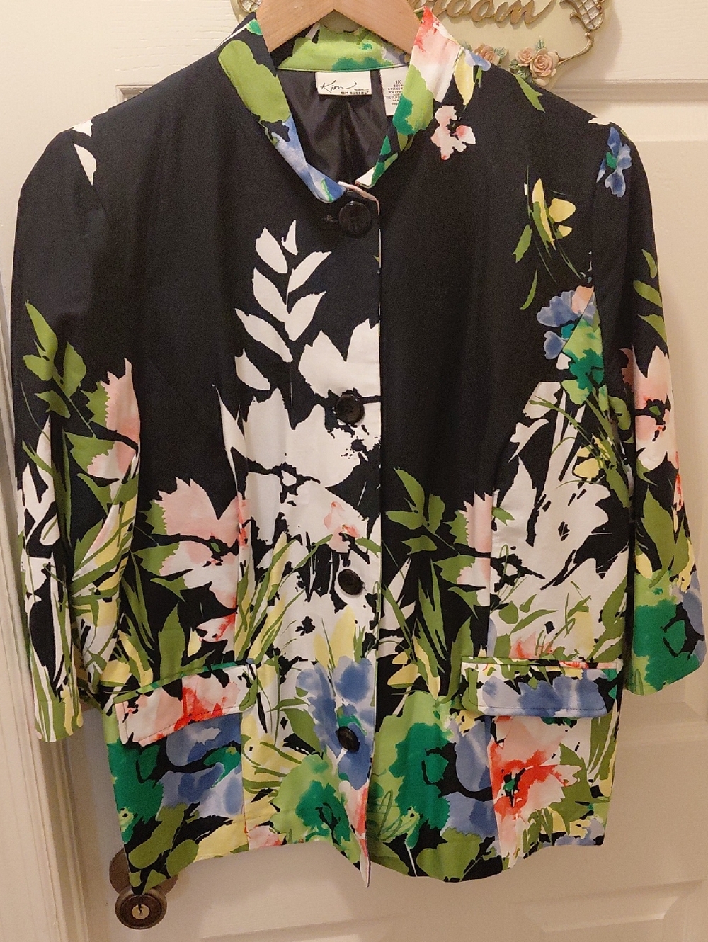 Kim Rogers Black Floral Button-Front Blouse Jacket